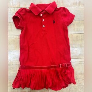 Ralph Lauren baby girls polo collared red bow pleated short sleeve dress